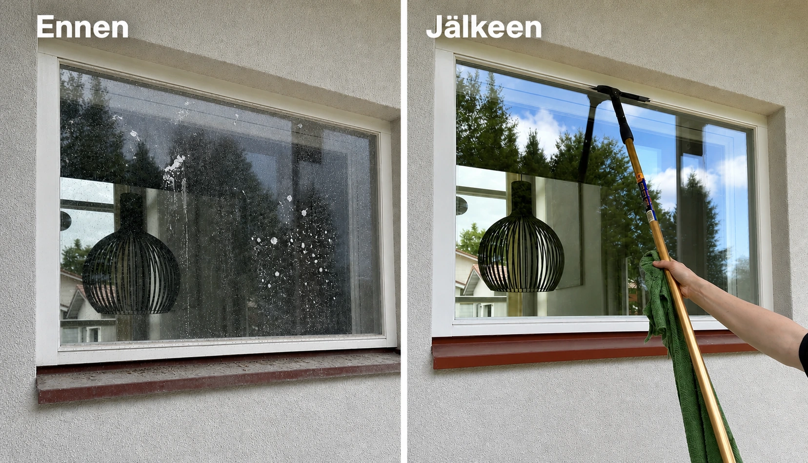 Ikkunanpesu ennen ja jälkeen